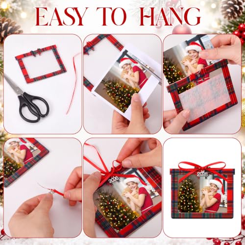 Red Felt Christmas Photo Frame Set with Plaid Design, 24 Pieces