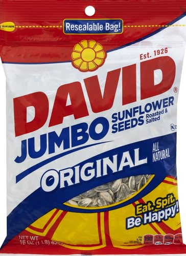 David Jumbo Sunflower Seeds 16 oz. Pack of 2 - Original Flavor Salted Roasted Snack