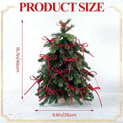 Artificial Christmas Tree with Red Bows - 15.75 Inch Mini Tabletop Decor