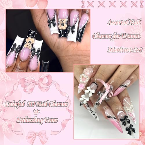 BELICEY 3D Nail Charms Set with Bows Flowers Crystals and Tools