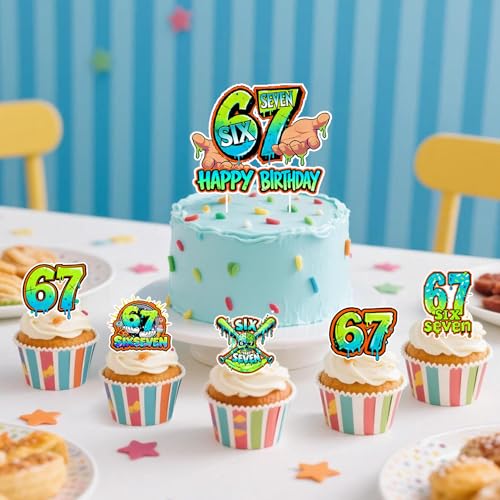 24pc 67 Meme Birthday Cake & Cupcake Topper Set - Green Multi-Colored