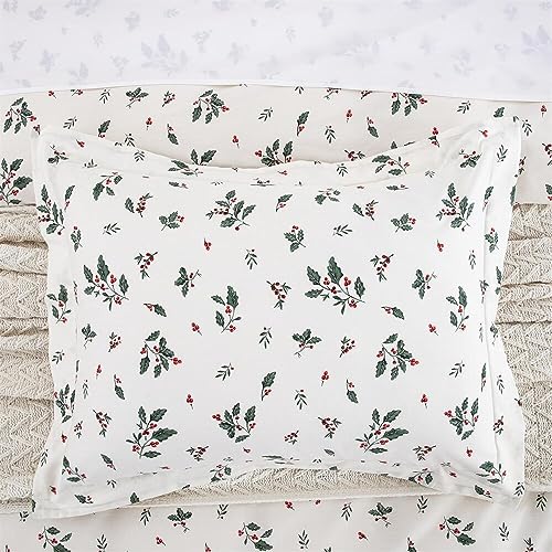Christmas Holiday Cotton Pillow Shams Set - Farmhouse Holly Berries Pattern 20x26 Inches, Pack of 2 - Pattern 21#