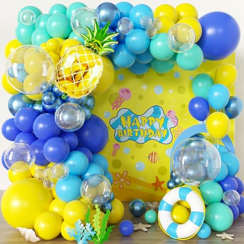 Lazy Time Ocean Cartoon Balloon Arch Kit 101Pcs Yellow Blue Pineapple Party Decor - Sponge Variation