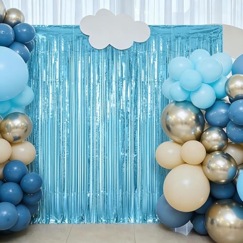 Sky Blue Glitter Foil Fringe Curtain Backdrop – 3.28 FT x 7.05 FT