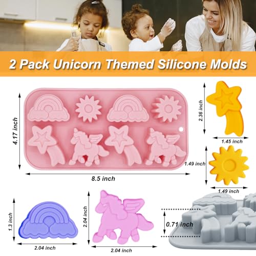 BENEKIY 8-Cavity Unicorn Silicone Molds - 2 Pack 3D Baking Tray for Kids