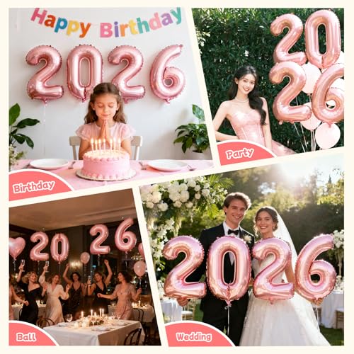 Rose Gold 2026 Number Balloons 16 Inch Foil Graduation New Year Party