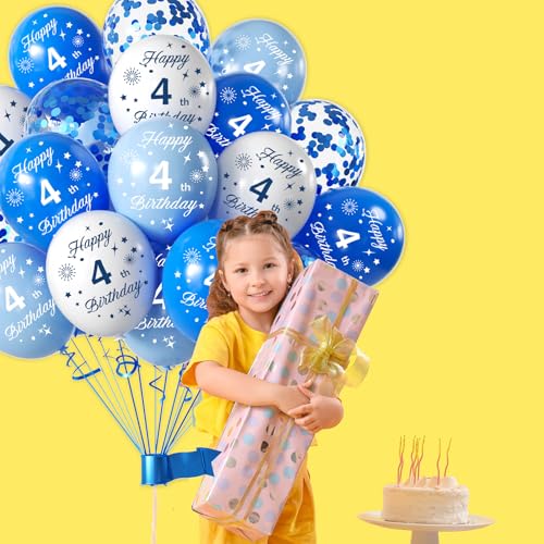 12-Inch Blue & White Confetti Balloons for 6th Birthday Party