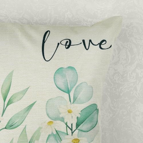 Eucalyptus Leaves Throw Pillow Covers 18" x 18" (Set of 4) - Farmhouse Floral Decor