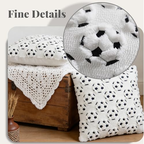 Soccer Throw Pillow Covers 18x18 Set of 2 - Plush Embroidered Sport Decor