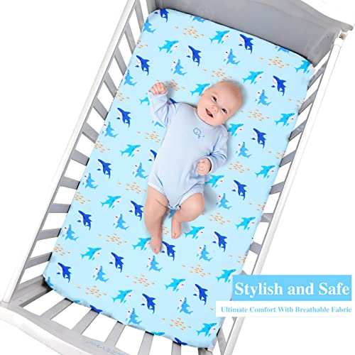 UOMNY Shark Fitted Crib Sheet for Boys – 52x28 Soft Microfiber