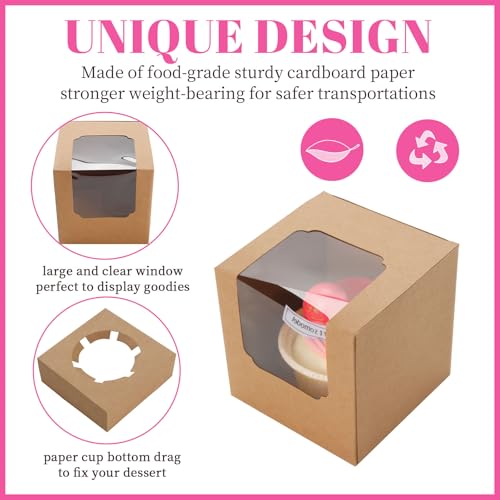 NPLUX Brown 25 Pack Pre-Assembled Cupcake Boxes with Inserts for Baking & Gifts