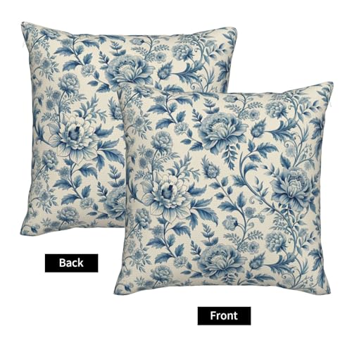 Chinoiserie Floral Throw Pillow Covers, Blue & White, 20x20 Inch Set of 2