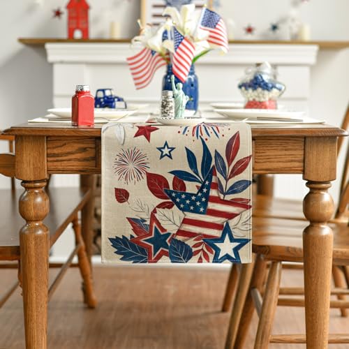 13x60 Inch Fireworks American Flag Stars Table Runner - 4th of July Memorial Day Decor