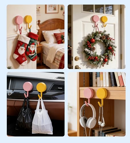 Set of 10 Heavy Duty Adhesive Wall Hooks - Pink for Home Use