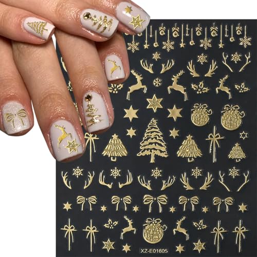 12 Sheets Christmas Gold Nail Art Stickers 3D Self-Adhesive Decals