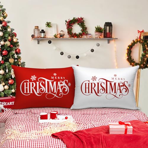 Lanpn 26x20 Inch Christmas Pillowcase Set of 2 Red & White Holiday Decor