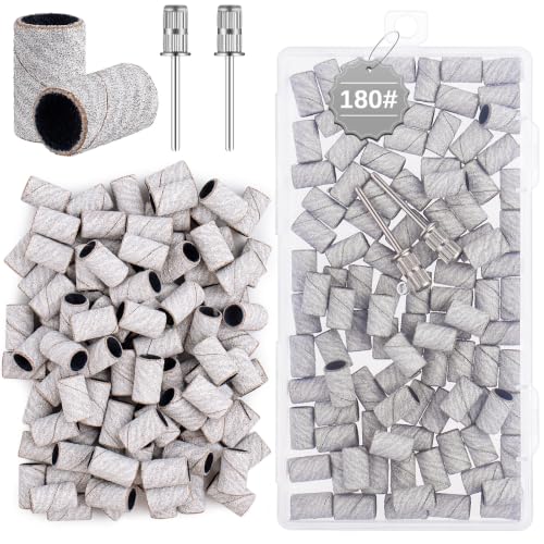 Nail Sanding Bands 180 Grit with Mandrel Bits and Storage Box, 100 Pcs