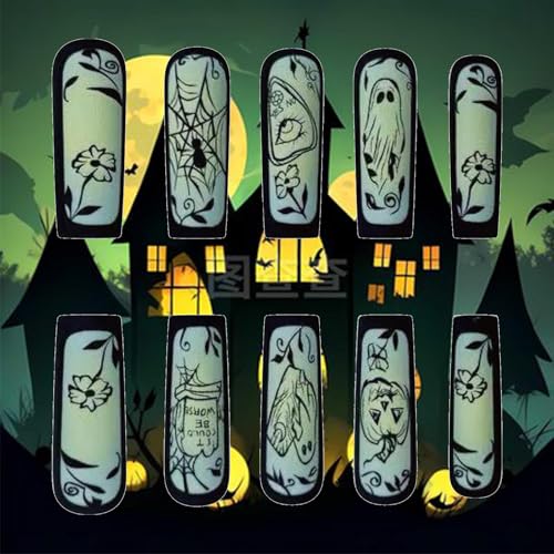Halloween Press On Nails Long Square Matte Black Fake Nails Set