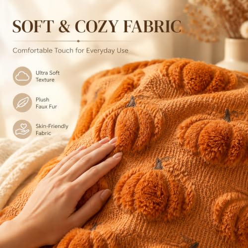 HOSHEN HOME Orange 3D Pumpkin Fall Pillow Covers - 18x18 Set of 2