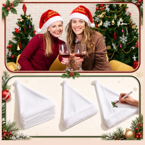 Santa White Hats Craft Kit - 12 Pcs DIY Cap Craft Supplies
