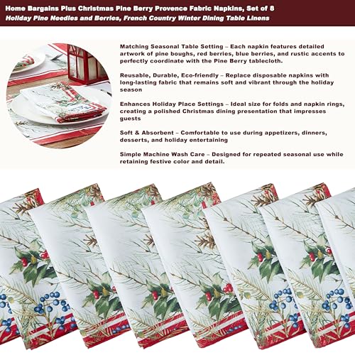 Holiday Fabric Placemats Set of 4 Pine Berries Winter Table Decor