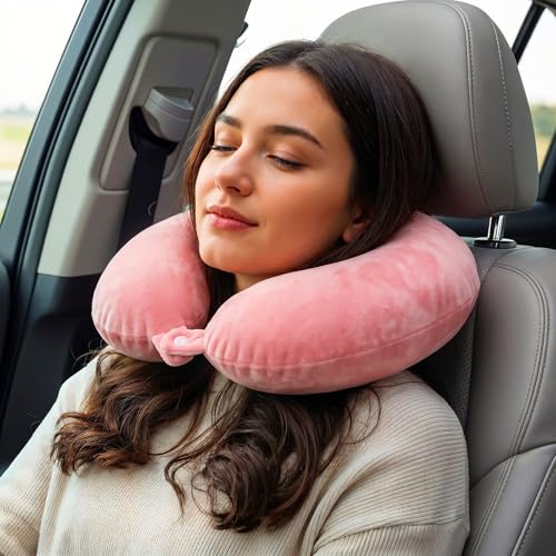 Travel Neck Pillow Covers - 2 Pack U-Shaped Cases with Zipper, Pink