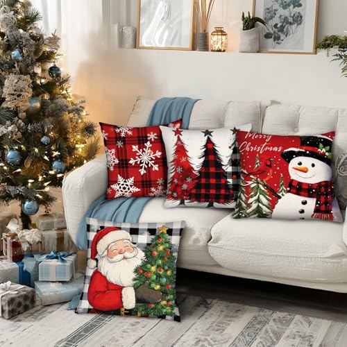 Christmas Throw Pillow Covers Set of 4 18x18 Inches Holiday Decor Cushion Cases