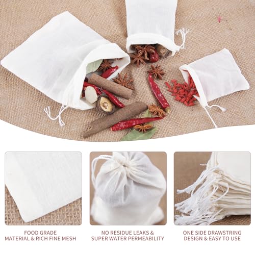 50pcs Natural Muslin Spice Bags 3x4in - Reusable Cooking Filter