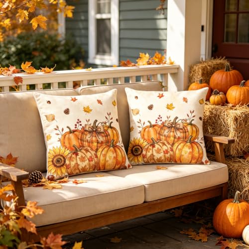 Fall Orange Floral Pumpkin Throw Pillow Covers 20x20 Inch Set of 2