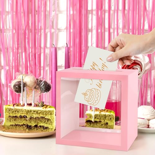 Abilat Pink Card Box with Clear Window for Wedding Reception and Parties