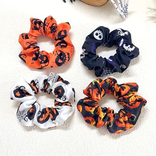 LYLYNB Halloween Hair Scrunchies 4Pcs Soft Elastic Pumpkin Hair Ties