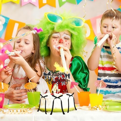 7 Black Bow Cake Toppers with Happy Birthday Insert for Parties