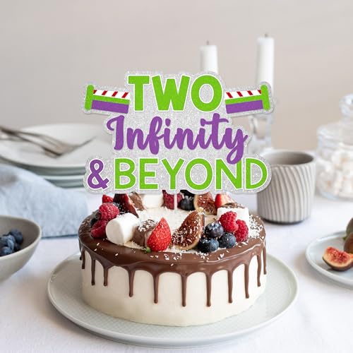 Two Infinity and Beyond Birthday Cake Topper - Glitter Decoration