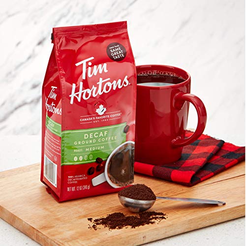 Tim Hortons Decaf Medium Roast Ground Coffee, 100% Arabica, 6 x 12 oz Bags
