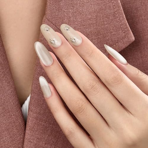 AFGHOUZ Medium Oval Press on Nails, Glitter Cat Eye & Floral Design