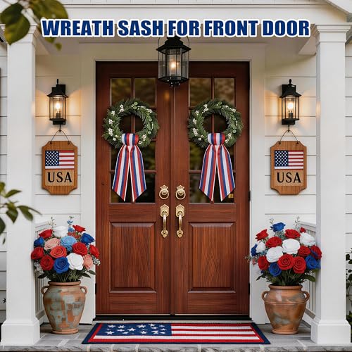 Patriotic Wreath Sash Set - 4th of July Red White Blue Ribbons