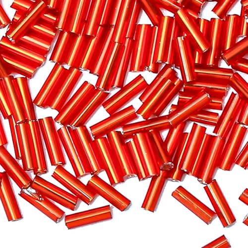 Glass Bugle Beads Bulk - 2000pcs 2x6mm Orange-Red Beading Supplies
