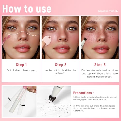 HOSAILY 2-in-1 Freckle Stamp and Liquid Blush Pen Waterproof Sunkissed Makeup