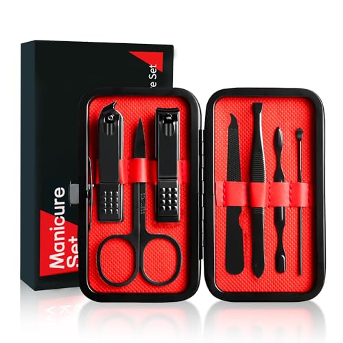 Lhocm 7-in-1 Stainless Steel Manicure and Pedicure Grooming Kit with Travel Case