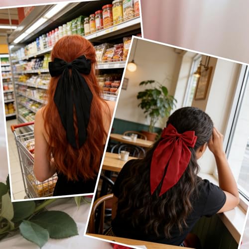 Satin Hair Bows with Long Tails and Claw Clips for Women 2pcs