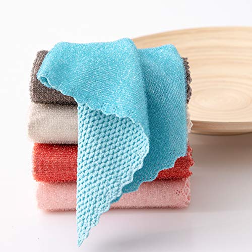 Xinrjojo Microfiber Kitchen Dish Towels Set - 5 Pack, Dual-Sided Non-Scratch Cleaning Cloths, 10x10 Inch, Assorted Colors