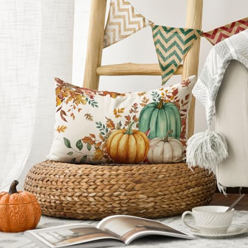 Fall Pumpkin Maple Leaves Pillow Cover 12 x 20 Inch