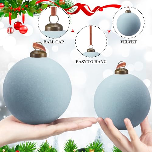 Dusty Blue Velvet Christmas Ball Ornaments - 12 Pack, 4 Inch - Variation of Dusty Blue