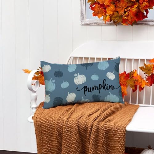 Dark Blue Pumpkins Fall Pillow Cover 12x20 Inch Autumn Decor