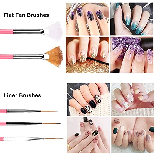 AIBEE 20pcs Nail Art Brushes and Dotting Pens Kit - Pink DIY Set