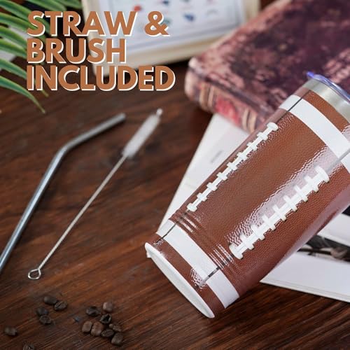 Personalized Football Tumbler with Laser Initials - 20oz Stainless Steel Gift for Men Women Coaches - Variation: Initial-D