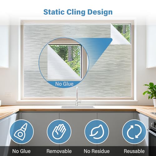 Finnez Frosted Window Privacy Film, Line Pattern Static Cling, 17.5 x 78.7 In