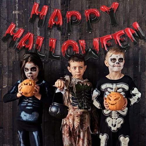 Happy Halloween Foil Letter Balloon Banner Set in Black and Red