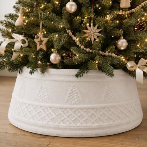 White Cable Knit Christmas Tree Collar 23-28 Inch Farmhouse Decor