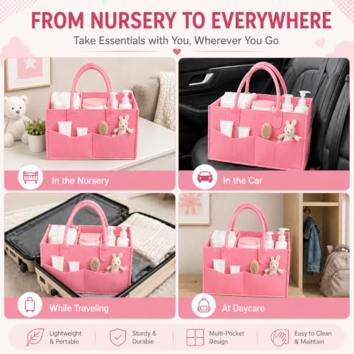 PandaEar Portable Baby Diaper Caddy Organizer - Light Pink